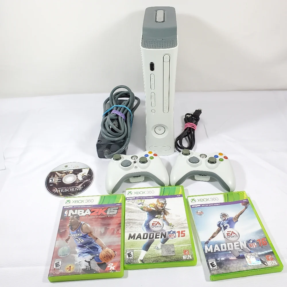 Xbox 360 with 4 games, 2 Controllers Tested Excellent.Condition is Excellent,